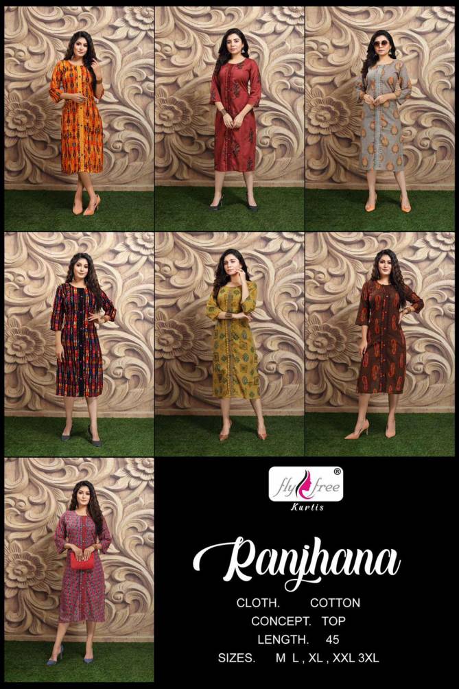 Fly Free Ranjhana Fancy Ethnic Wear Cotton Printed Anarkali Kurti Collection